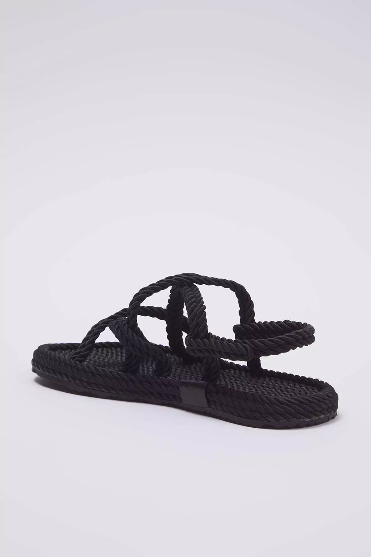 Black Cross Banded Rope Drawstring Women's Straw Sandals Takss25Sd00056