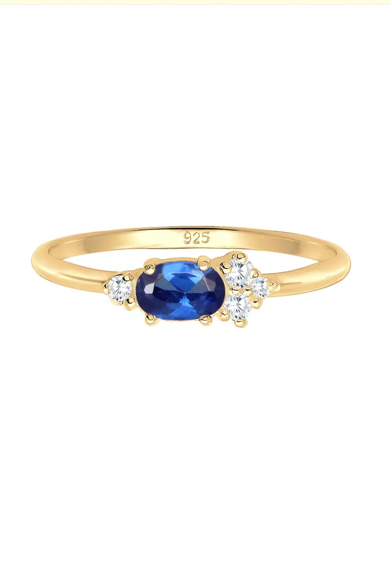 Ring Engagement Classic Zirconia Crystals Synthetic Sapphire Gold Plated