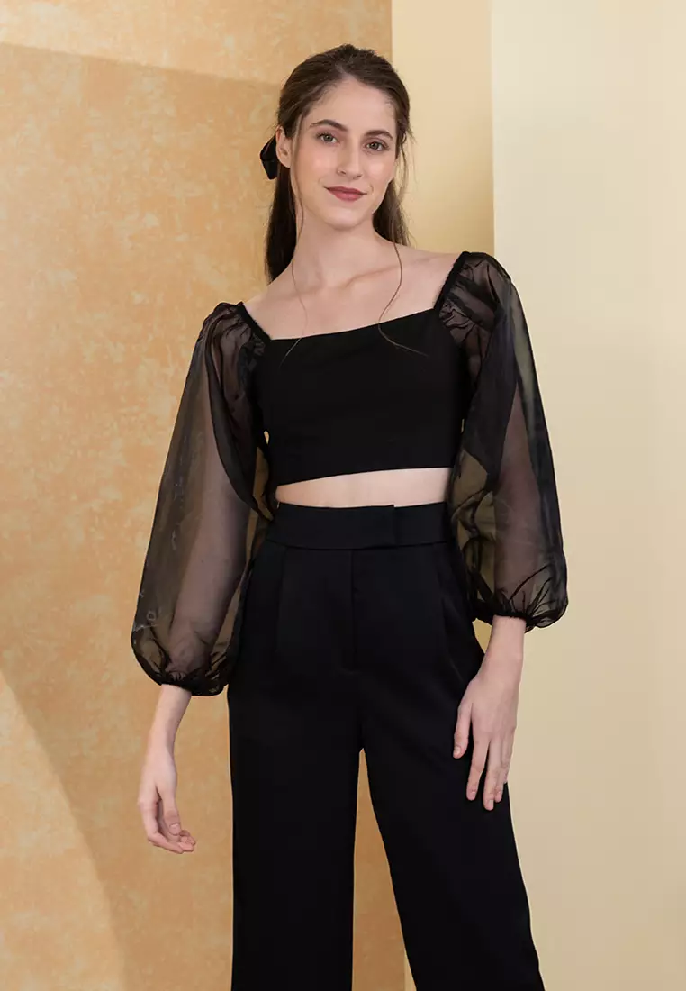 Buy Zalora Studios Organza Sleeve Crop Top 2024 Online ZALORA Philippines