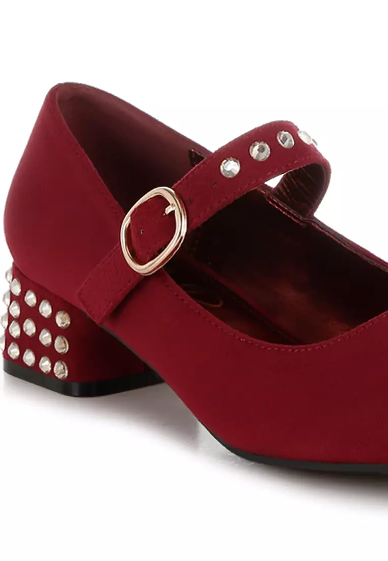 Studded Mary Jane Pumps In Burgundy