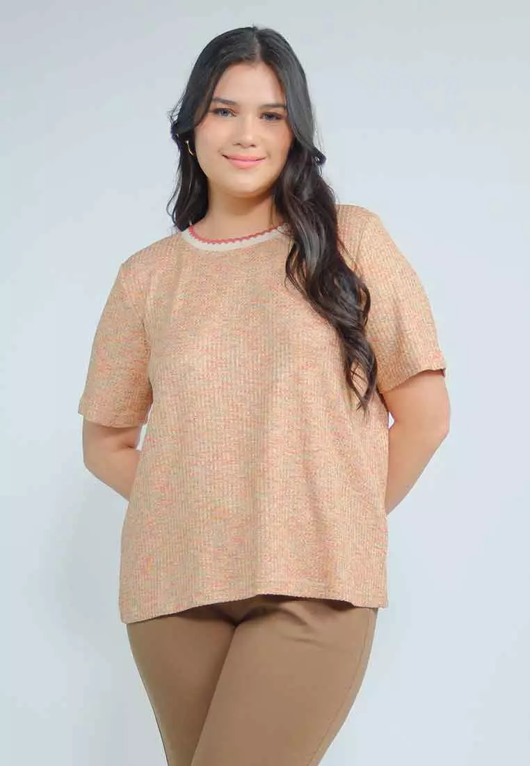 Milly Plus Size Krishna Multicolor Knitted Top with Scallop Ribbing