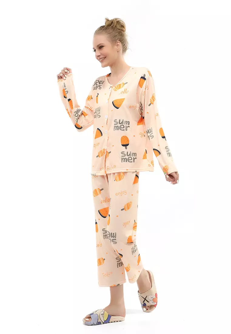 Vance Setelan Piyama Baju Tidur Wanita Lengan Panjang Watermelon Motive Material Cotton ORIGINAL - Cream