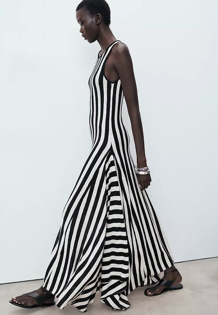 mango black and white maxi dress Asymmetrical low-knit dress - Women