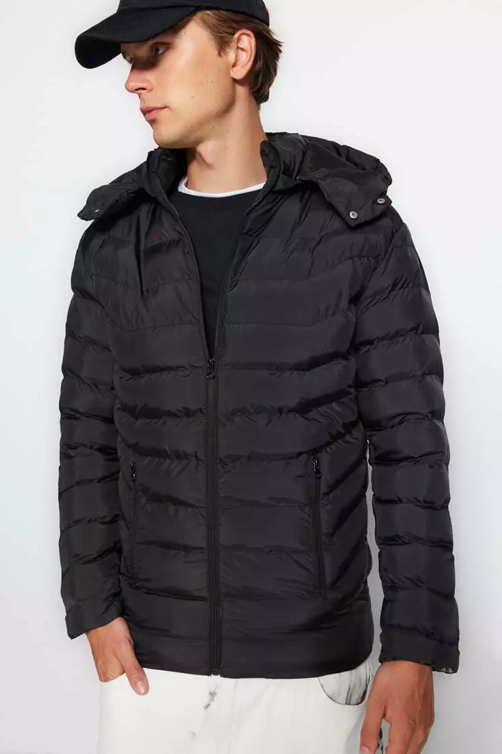 mens black jacket with fur hood