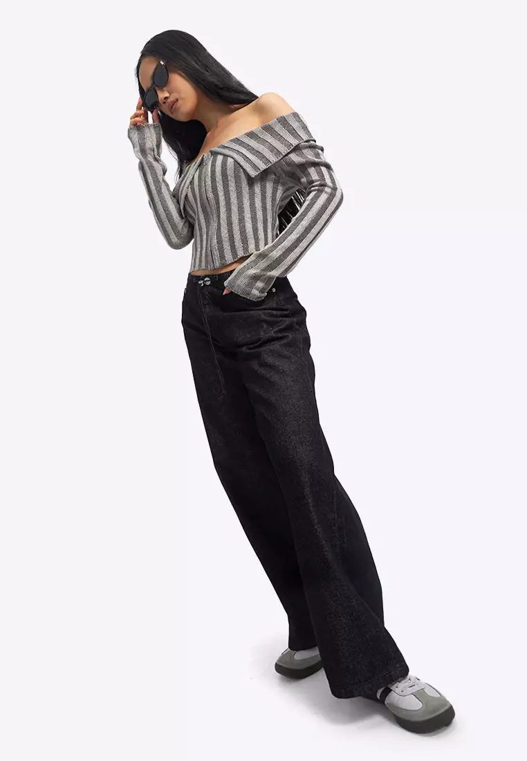 Wide Leg Drawstring Denim Pants