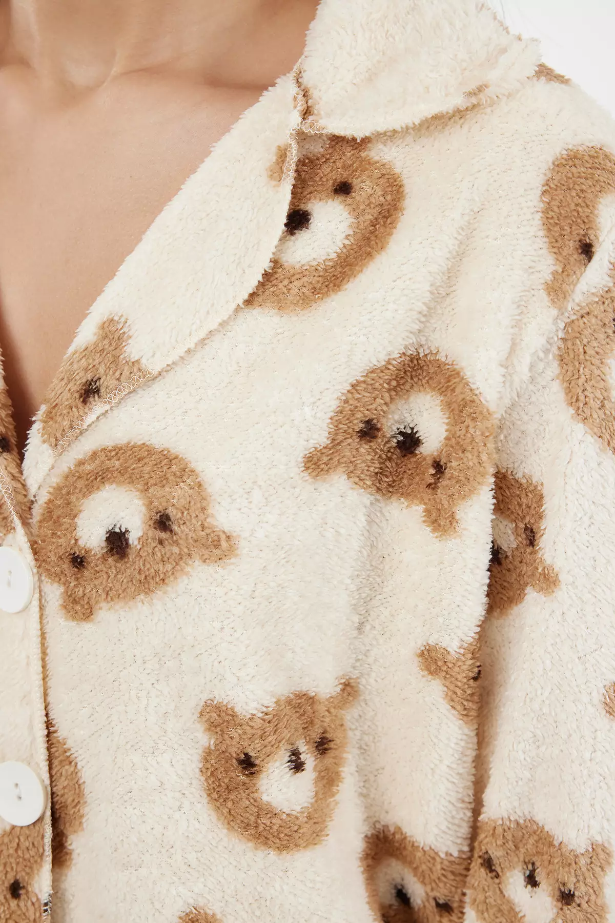 Ecru Teddy Bear Wellsoft Winter Knitted Pajama Set Thmaw25Pt00054