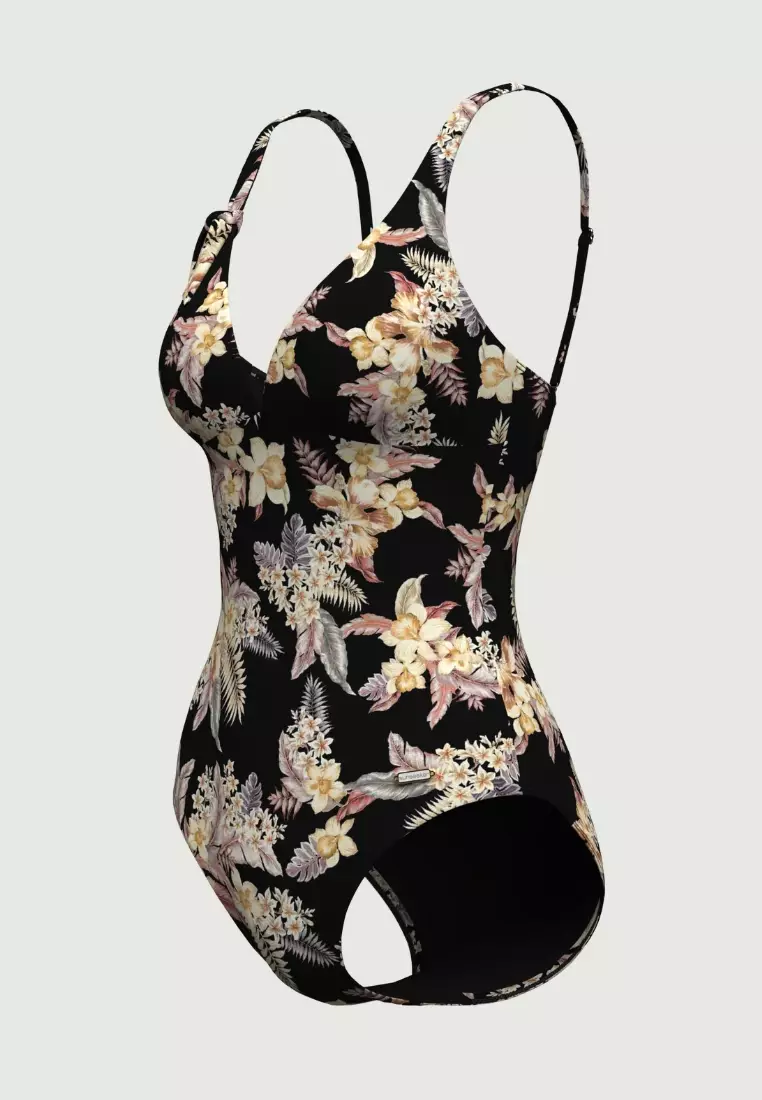 Desert Tropics黑色V領連體泳衣