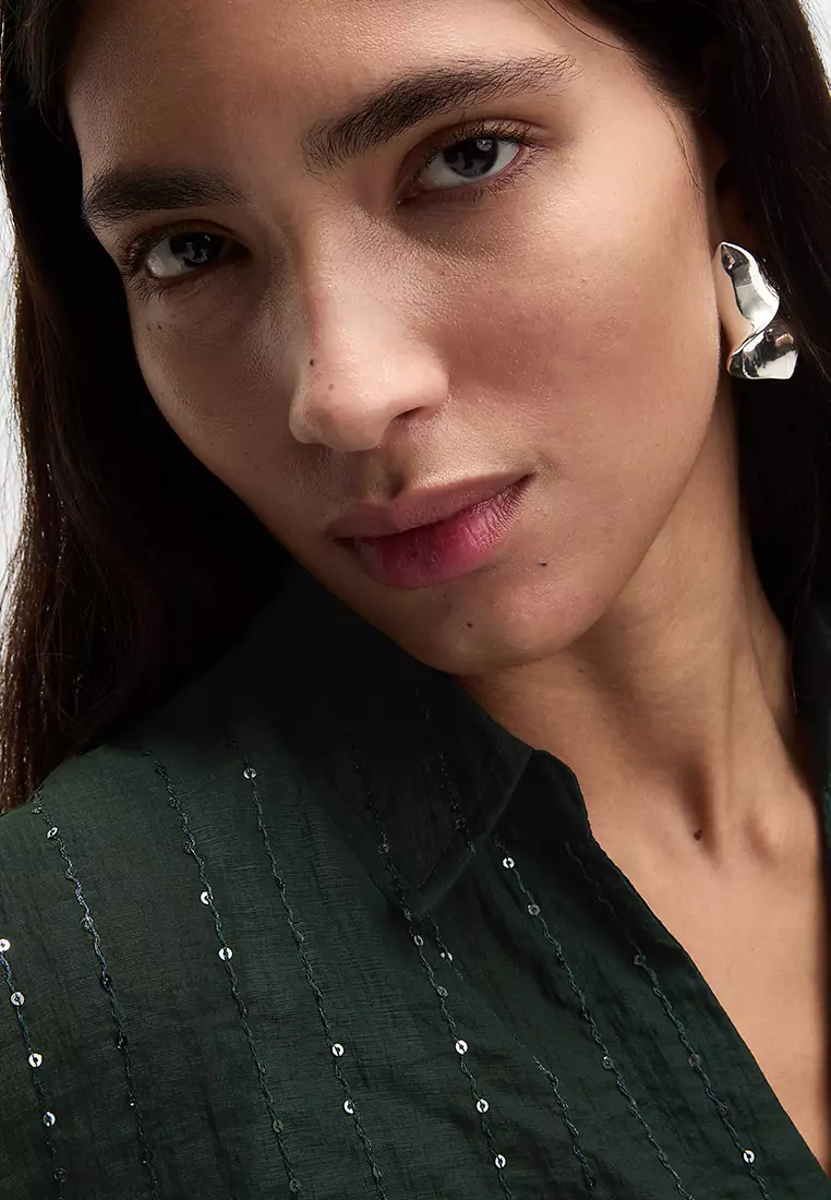 Lyocell Rich Sequin Collared Shirt