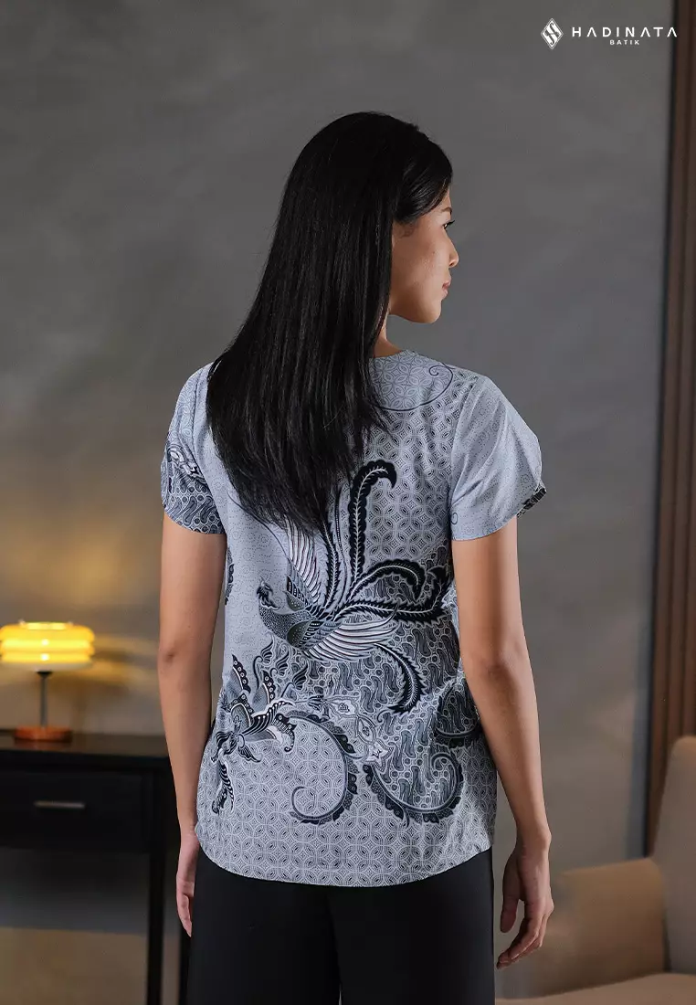 Hadinata Batik Wanita Superfine Blouse Pendek Mahija Grey