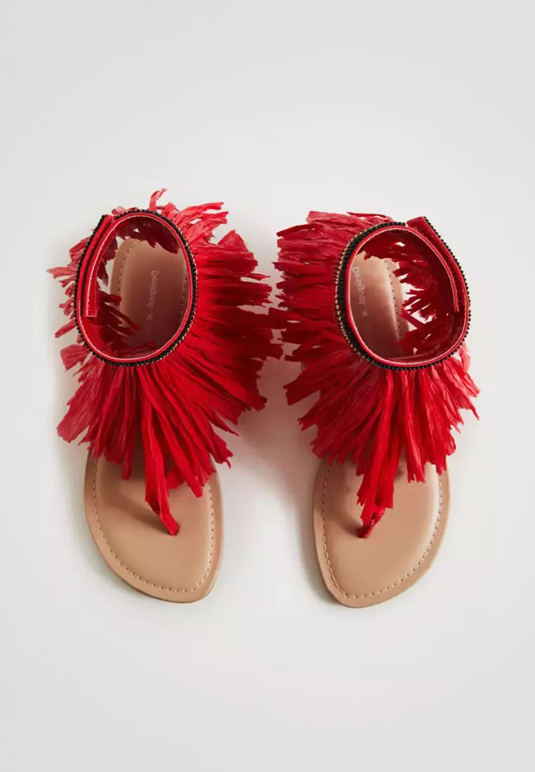 Red fringe hot sale flat sandals