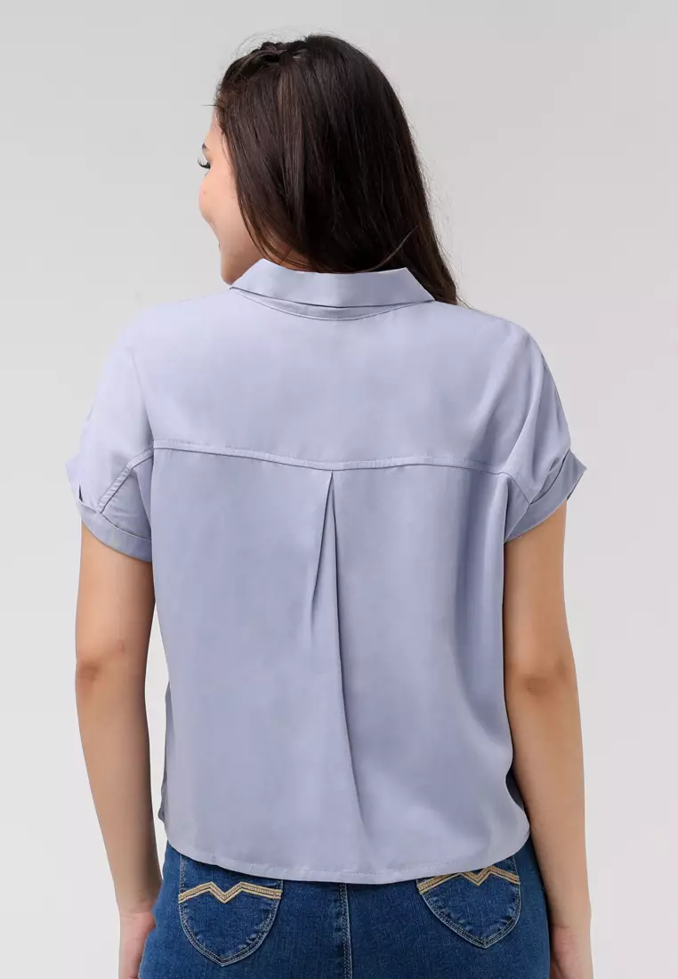 Single Twill Woven Short Sleeves Blouse