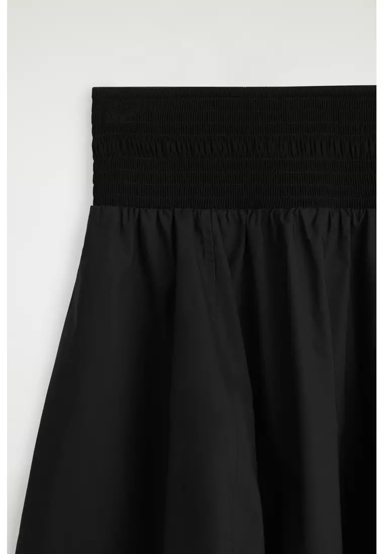 SMOCKED PANELLED MIDI SKIRT