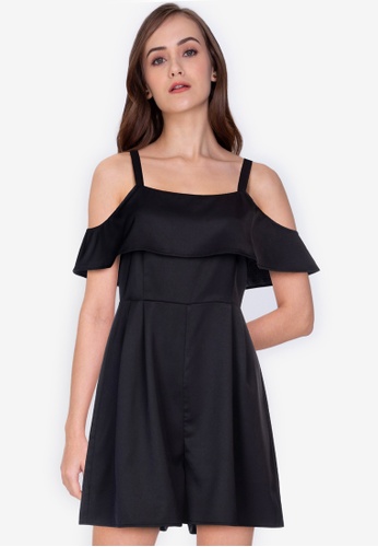 ZALORA WORK black Square Neck Pleated Playsuit B28A6AAF9CB7A5GS_1