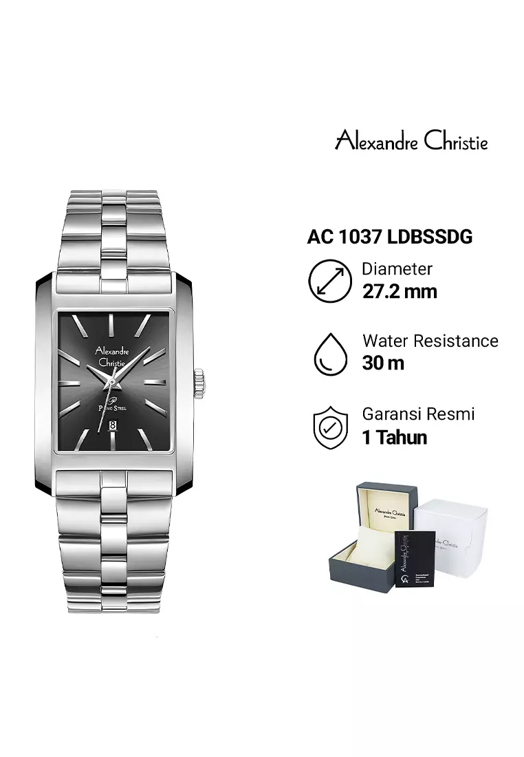 Alexandre Christie Primo Steel Jam Tangan Analog Couple - Silver Case Black Dial Stainlesss Steel - 1037MLDBSSDG