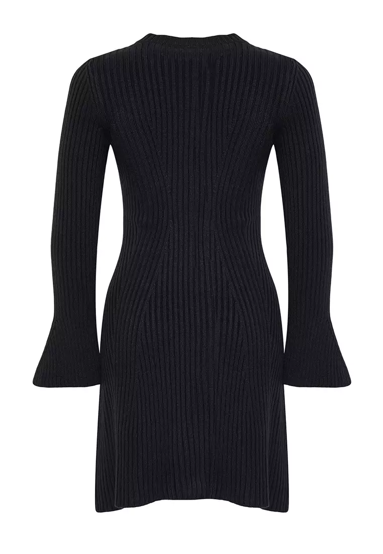 Black Mini Knit A-Line Form Fit Dress Twoaw25El00030