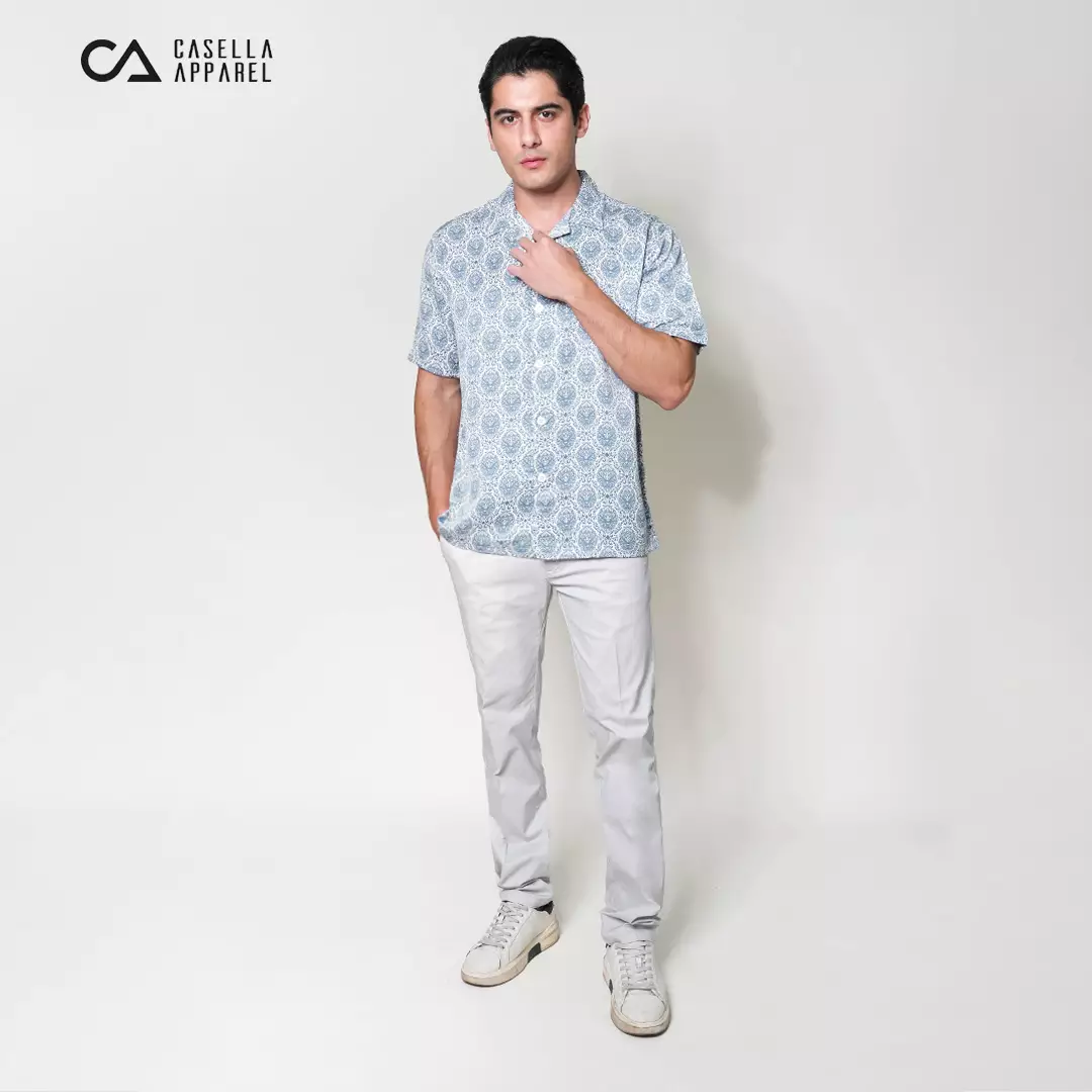 Casella Kemeja Lengan Pendek Kerah Terbuka | Cuban Camp Bowling Collar Xantif Edition 2358 Blue Green