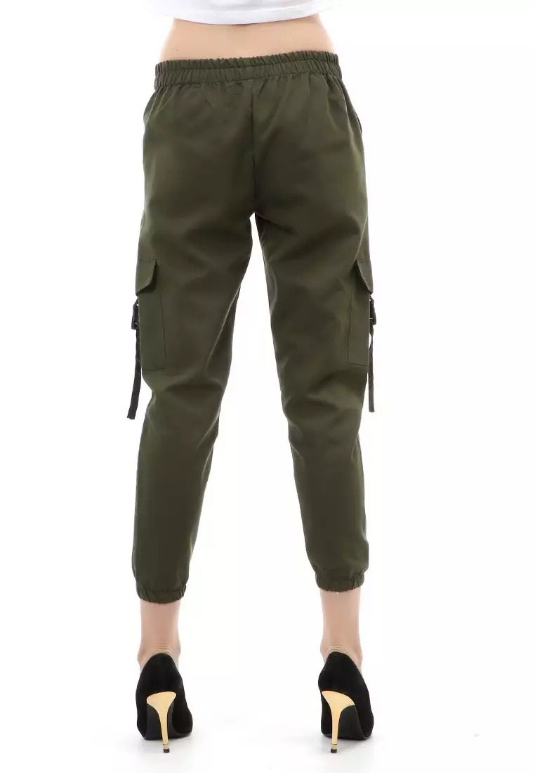 Jourel Celana Panjang Kasual Wanita Jogger Cargo Pants Material Cotton Drill ORIGINAL - Army