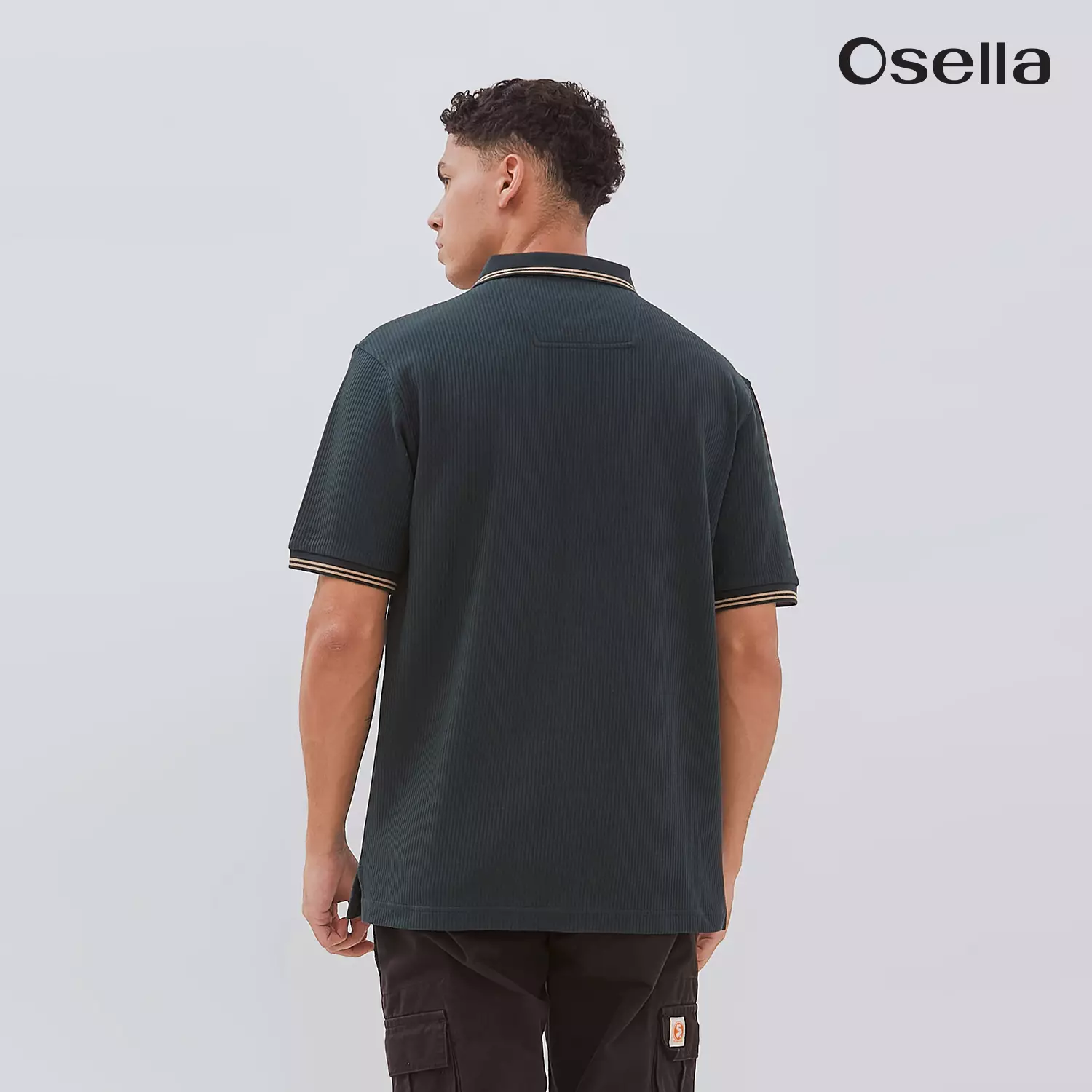Osella Carlos Vertical Rib Textured Polo Shirt 2021501473 | Atasan Kaos Polo lengan Pendek Pria