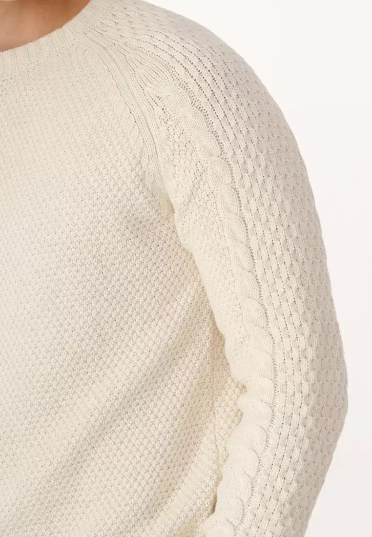 Off-white Cable-Knit Crew Neck Sweater