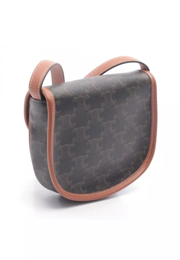 Pre-Loved Celine Triomphe Mini Busas Shoulder bag PVC leather black Brown