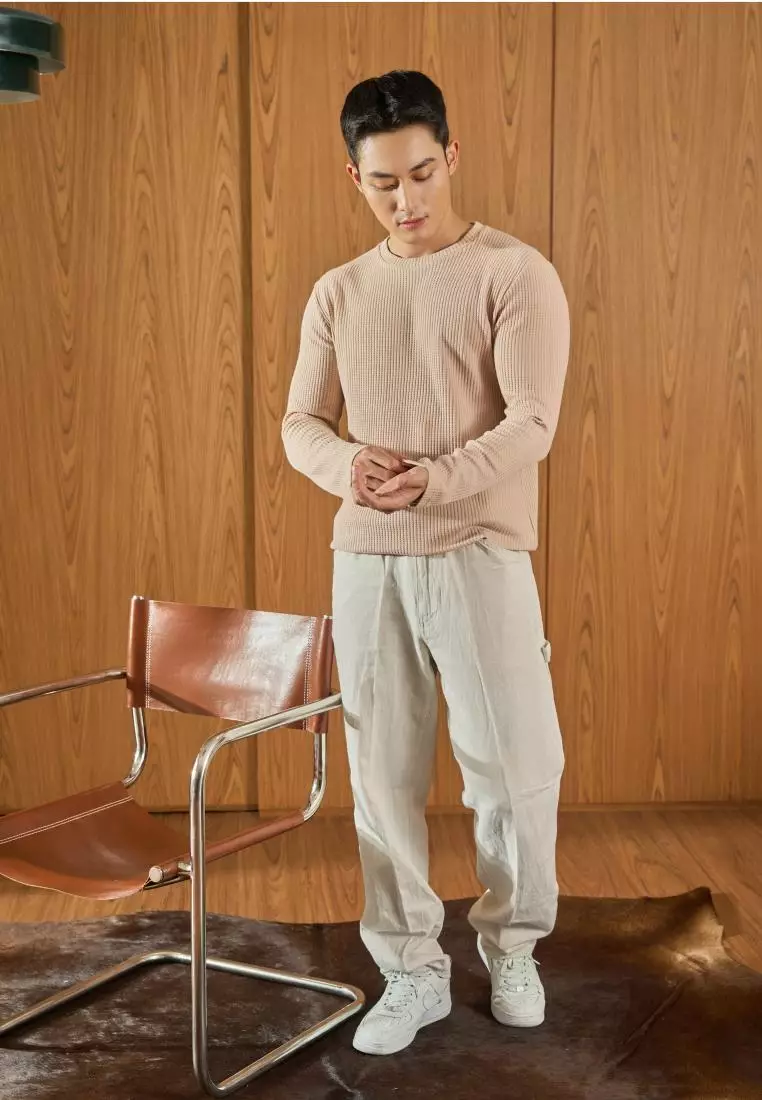 Kale Raffle Beige / Kaos Polos Tekstur Lengan Panjang Pria / Unisex