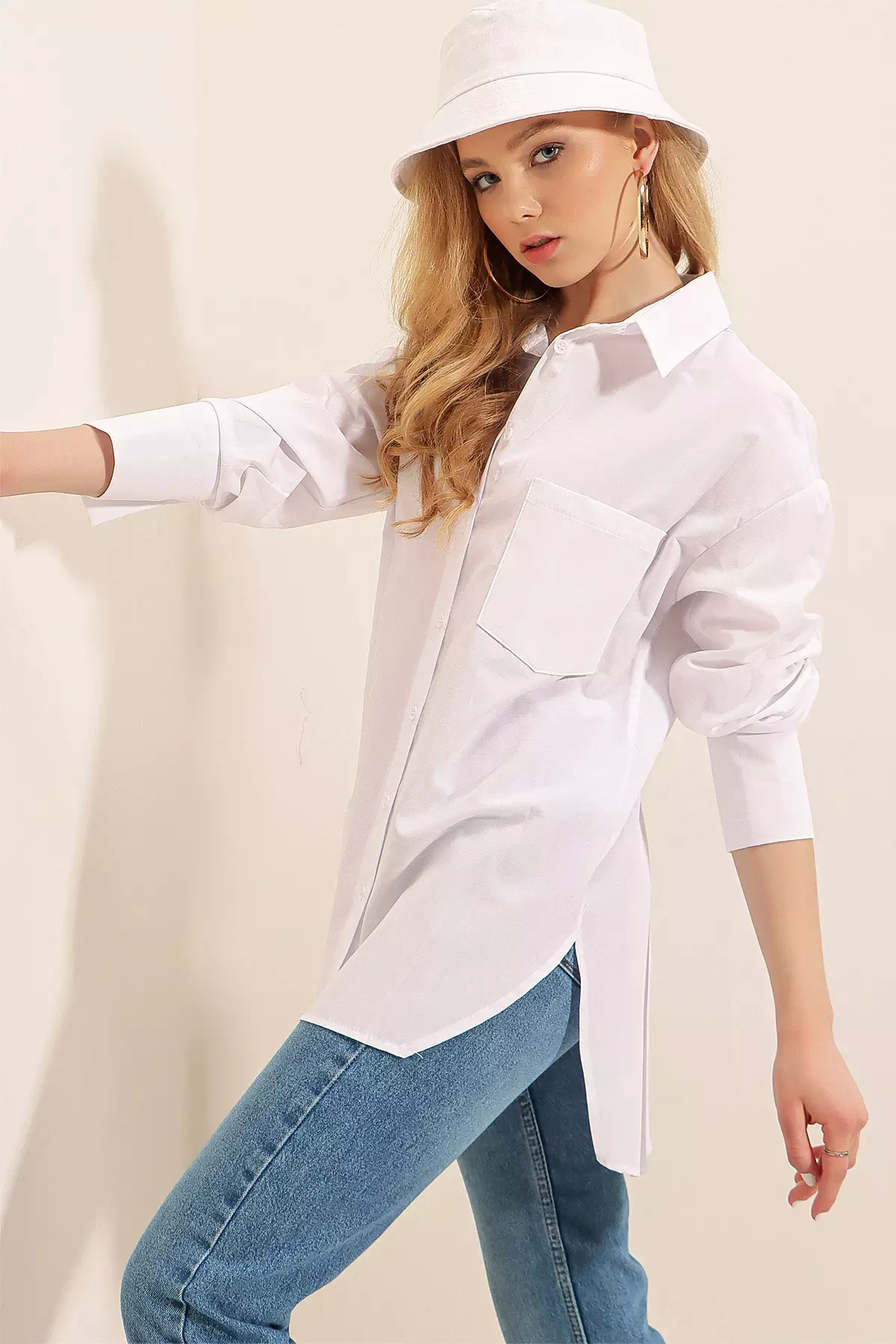 Pocket Slit Boyfriend Shirt