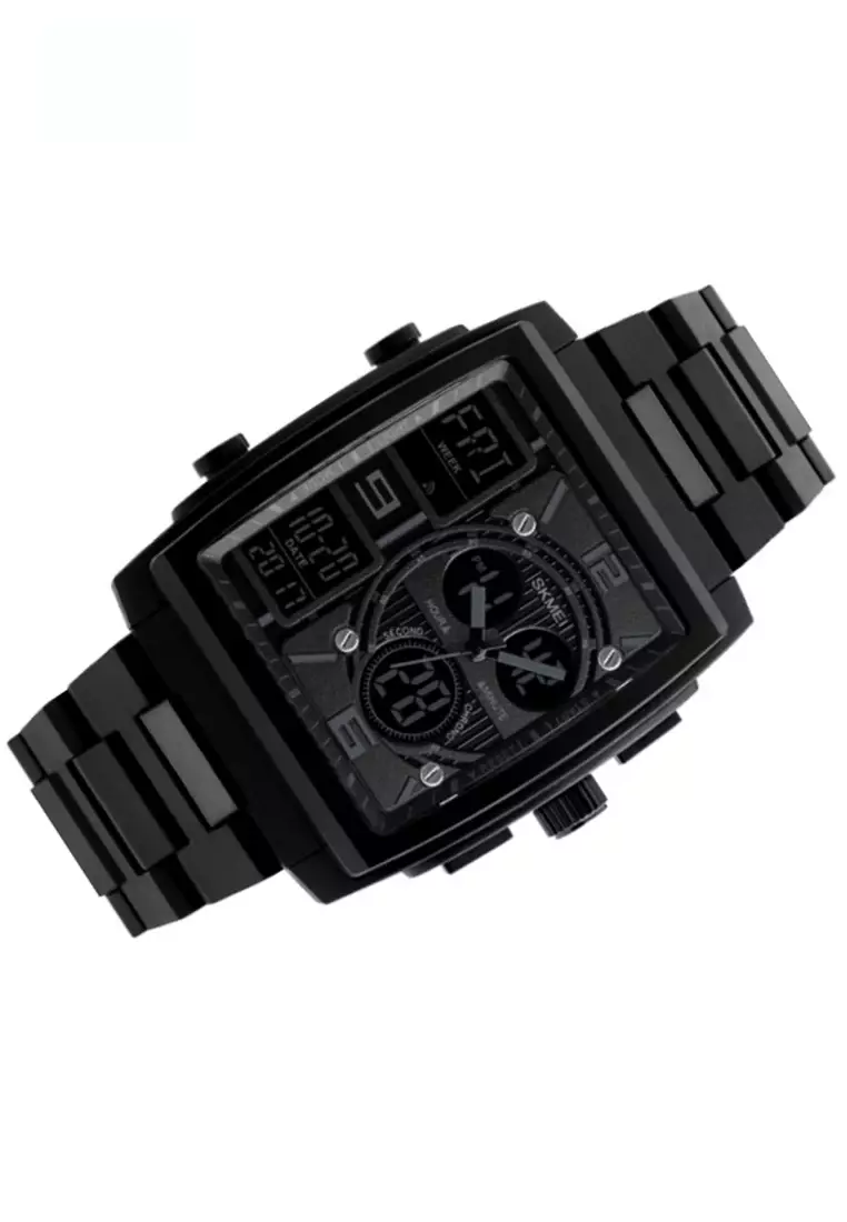 Jam Tangan Casual Analog Digital Sporty Pria Waterproof Strap Tali Material ABS PU JH55 ORIGINAL