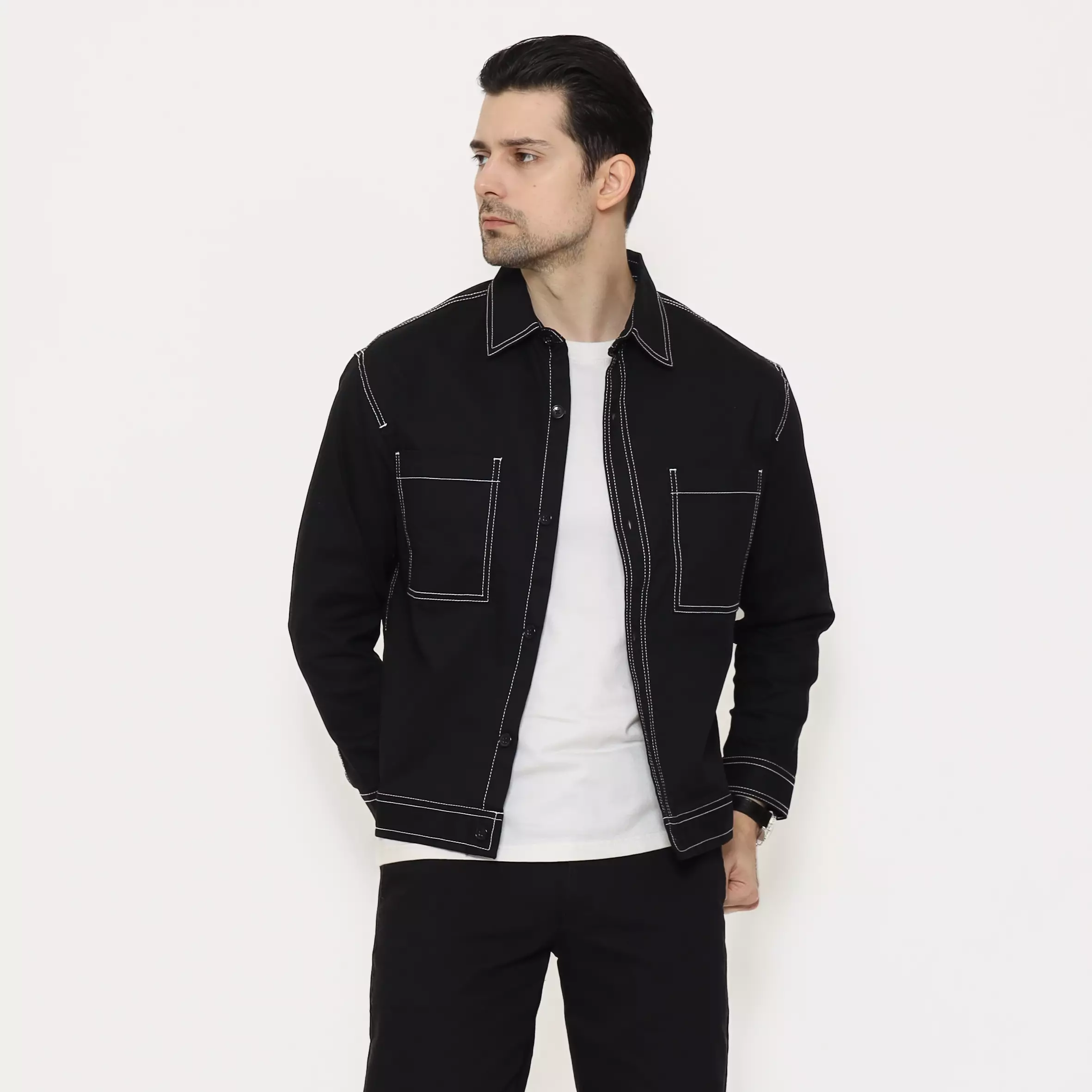 SCHOELLER JON-K5 Jaket Casual Pria Regular Fit Cotton Stretch Warna Black