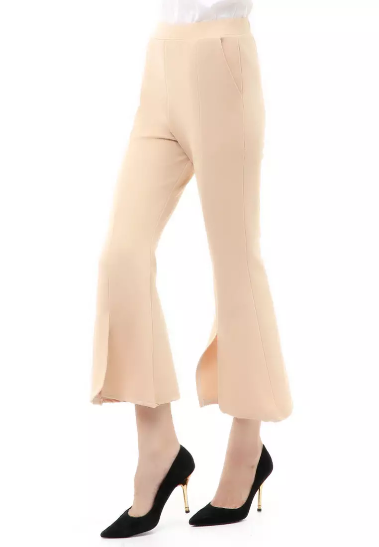 Jourel Long Pants Celana Panjang Casual Wanita Cutbray Split Comportable Material Scuba ORIGINAL - Cream