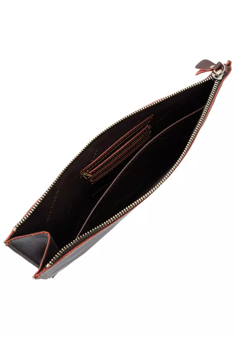 Grain Leather Crossbody Hand Carry Clutch Bag