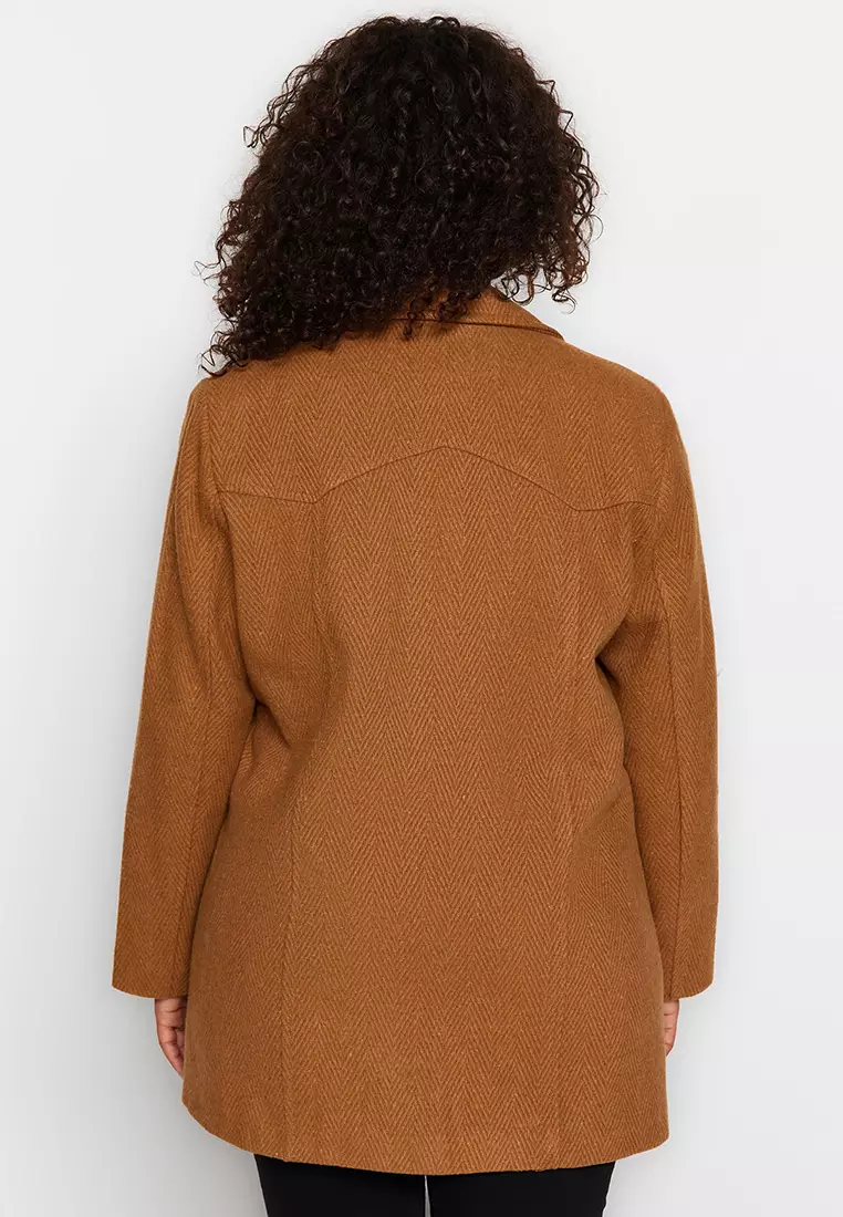 Plus Size Lined Double Closed Stamp Coat