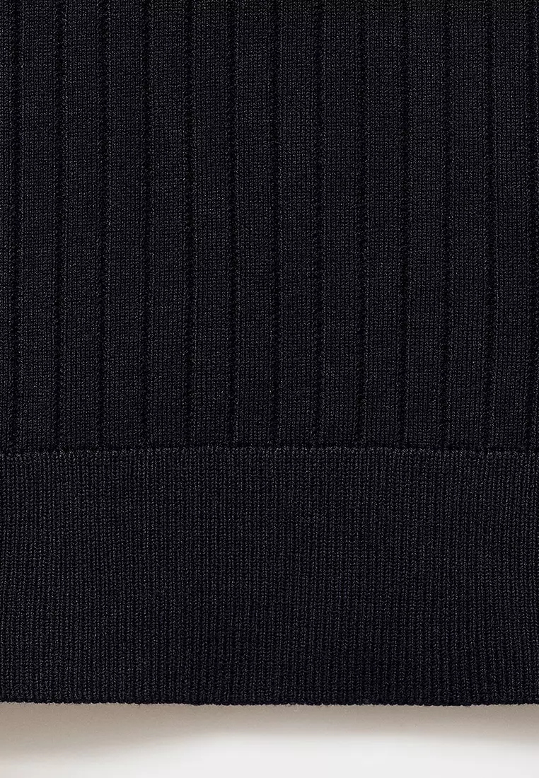 Ribbed Knitted Polo Sweater