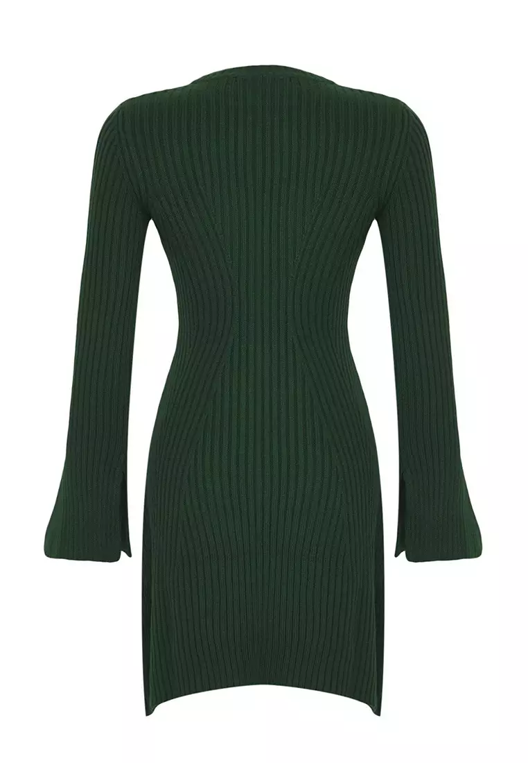 Emerald Green Mini Knitwear A Line Form Fit Dress