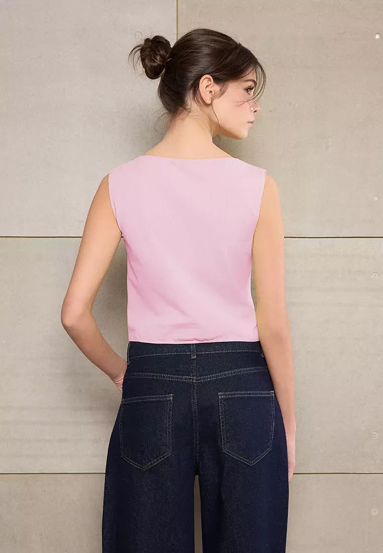 Fitted/Bodycon Boat Neck Sleeveless Crop Top
