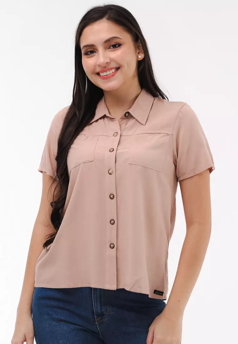 Woven Plain Rayon Short Sleeves Blouse