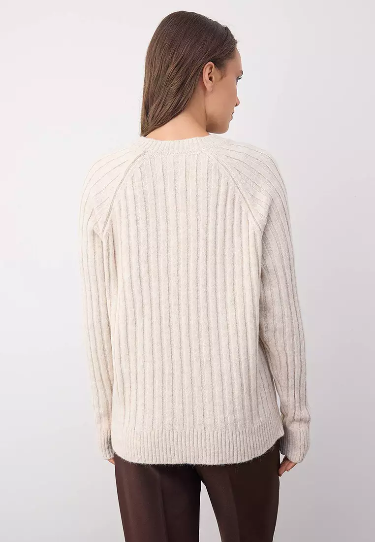 Wardrobe Essentials Stone Soft Textured Ribbed Knit Sweater