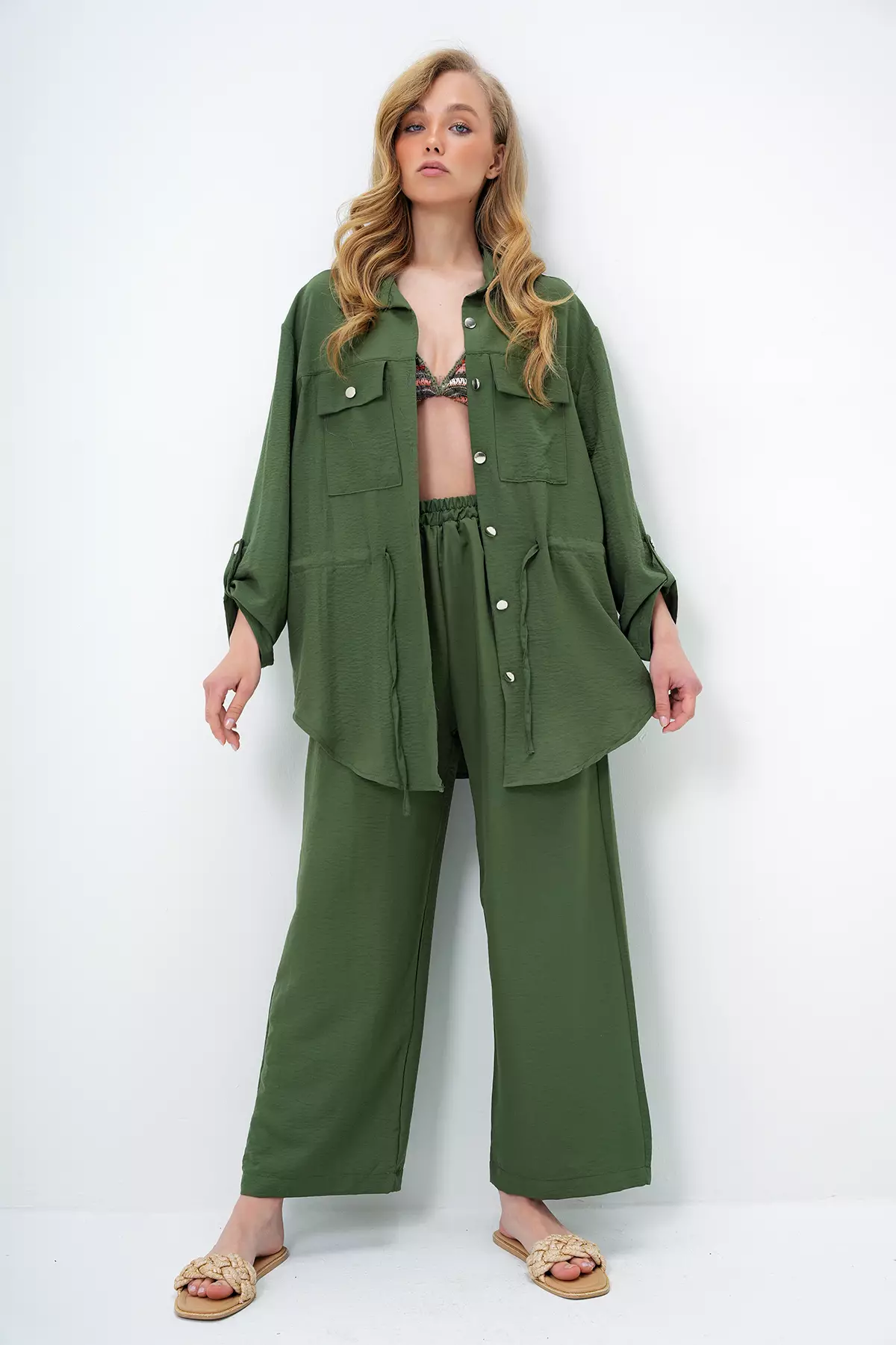 Safari Jacket & Wide Leg Trousers Set