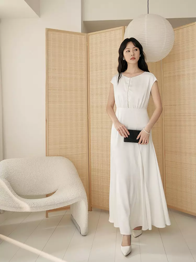 Pearl-Embellished Mermaid A-Line Satin Dress [DA10067]