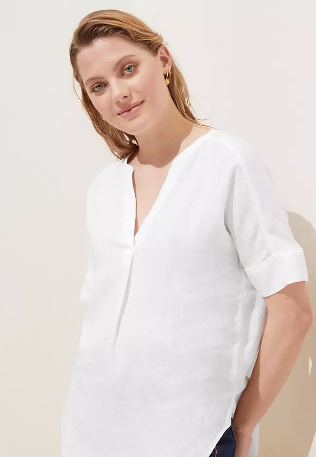 Popover Linen Short Sleeve Blouse