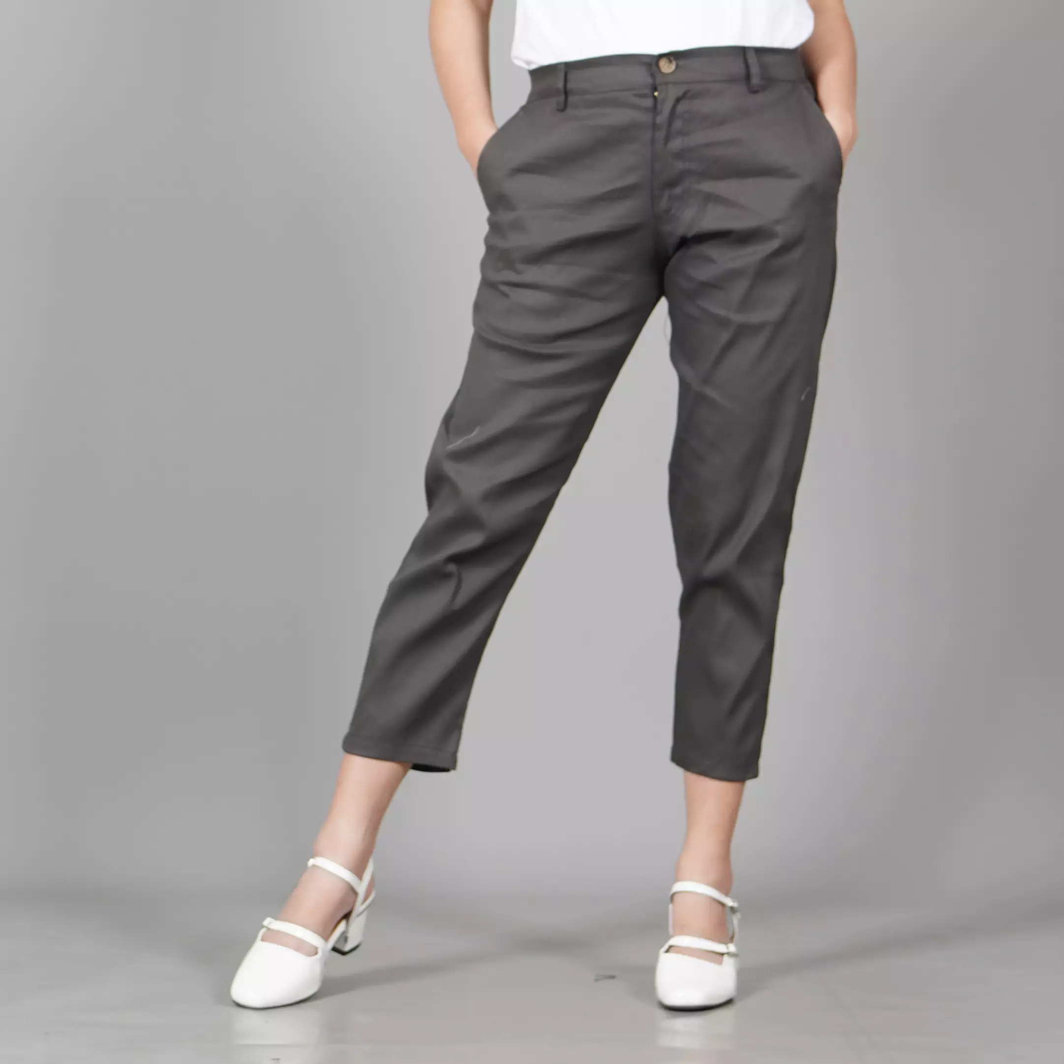  AURORA Celana Chino 3/4 Chinos Chino Pants Wanita - ABU TUA