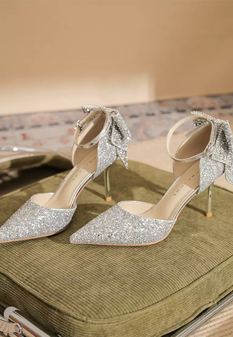 8CM Rhinestone Bow High Heels IF82326