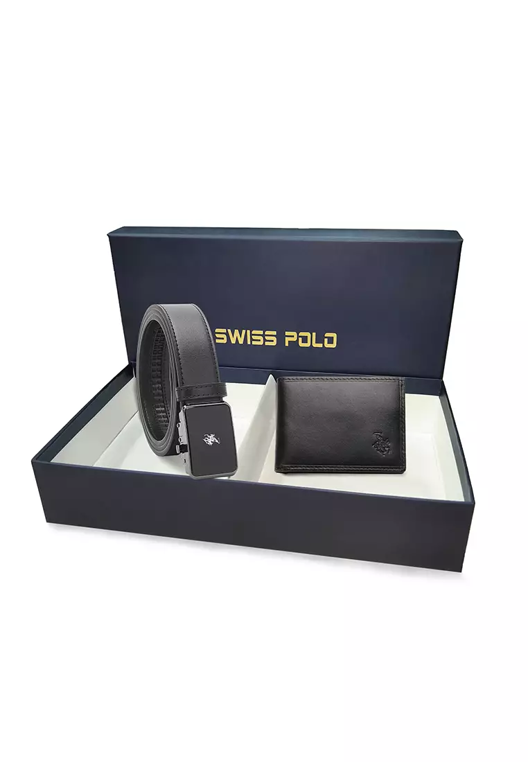 Gift Set - Leather RFID Wallet + 35mm Automatic Buckle Belt - Black