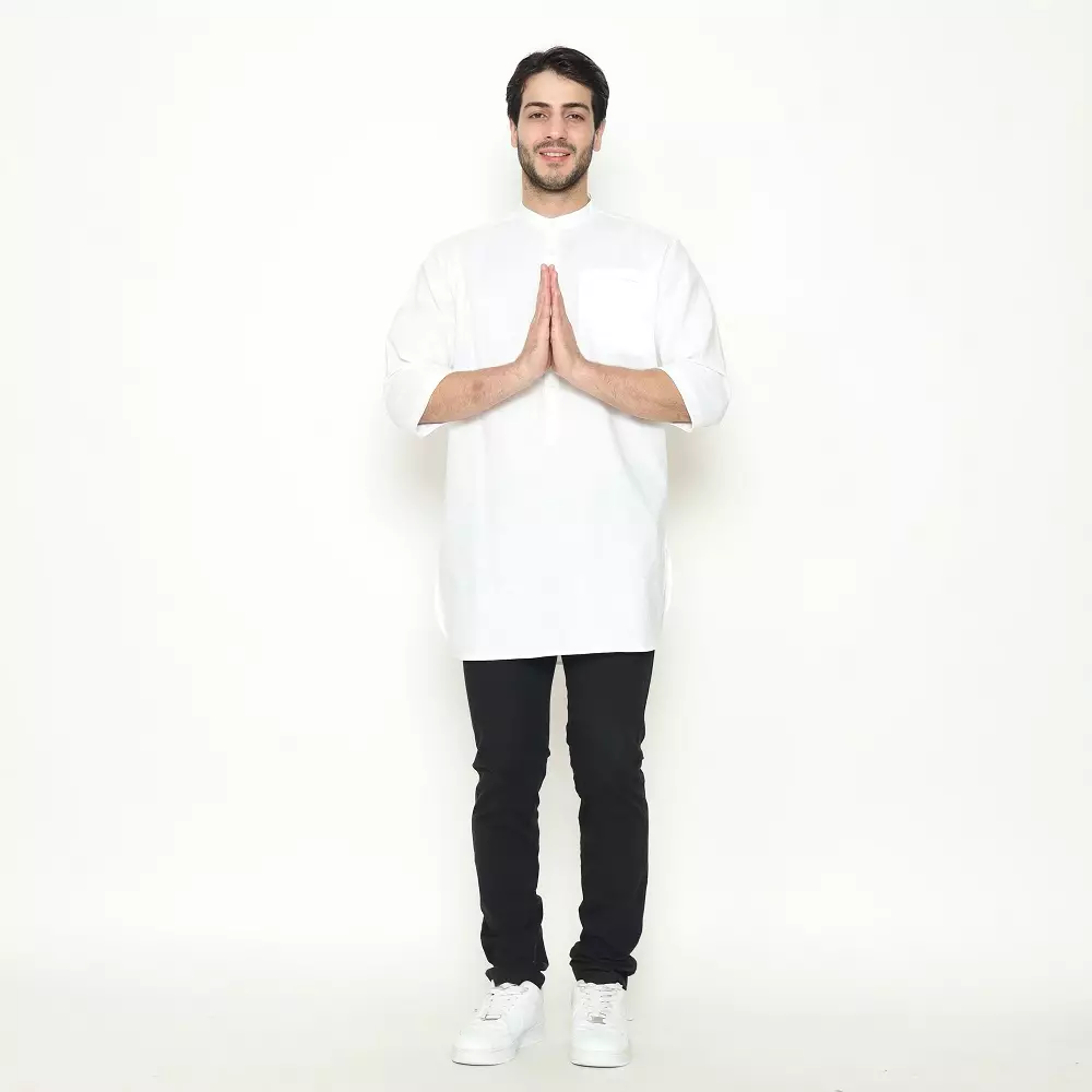 AMK Kemeja Koko Kurta Pria Lengan Panjang KK Bachtiar 3/4 White