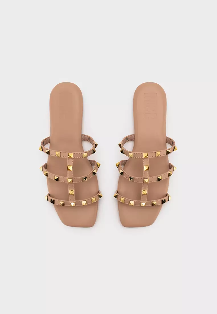 STUDDED FLAT SLIDE 四方凸钉平底拖鞋