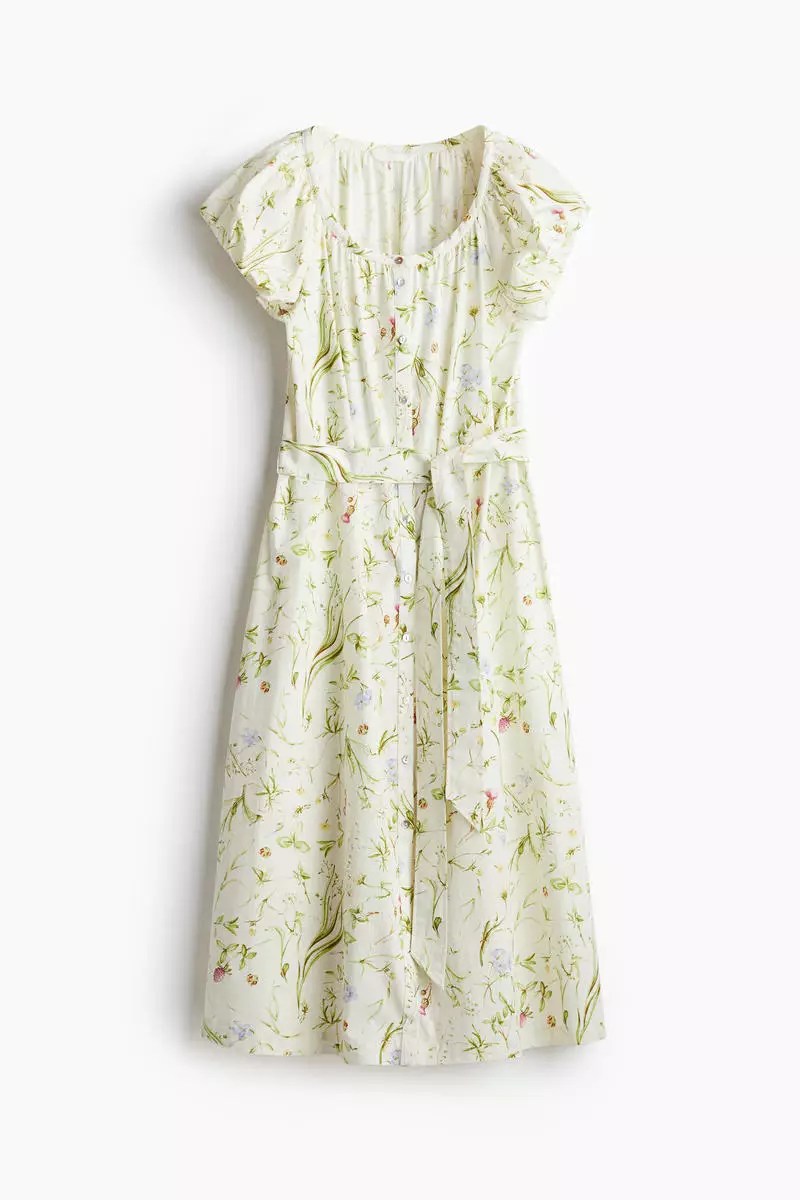 Puff-sleeved poplin dress