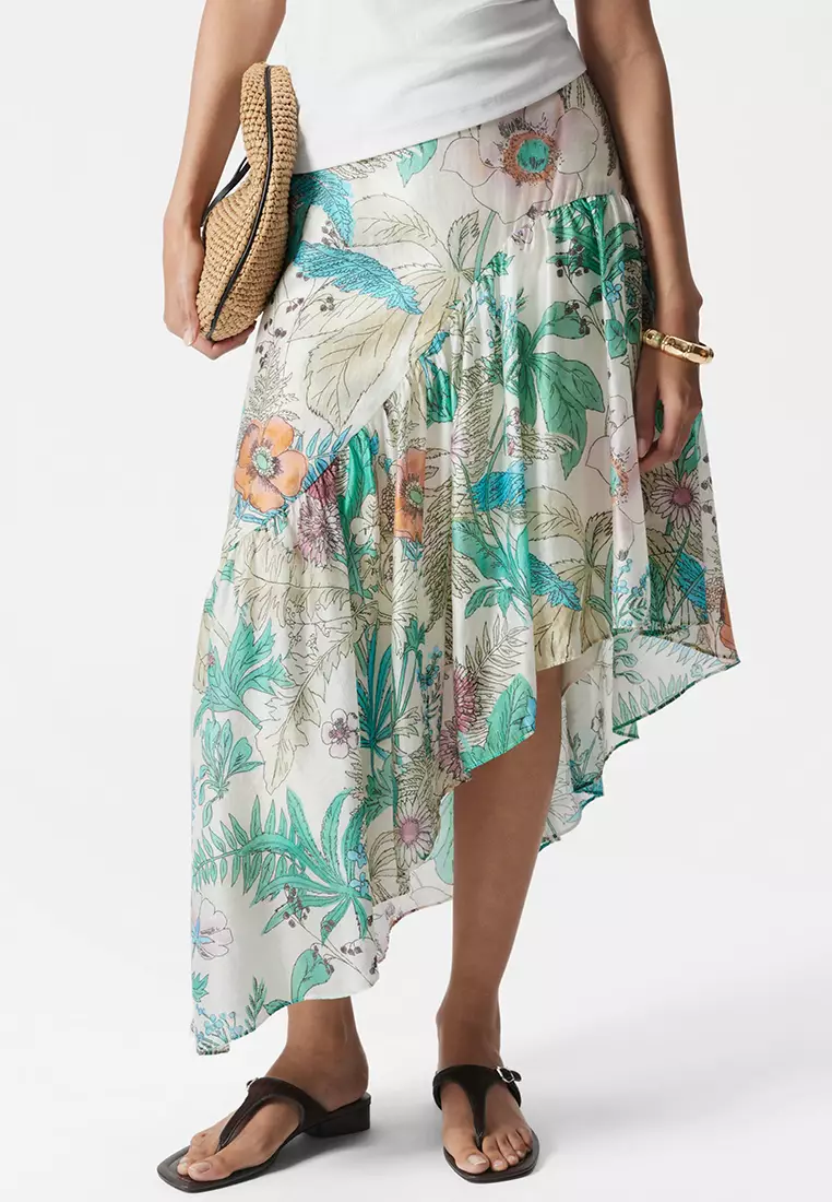 Asymmetric Ruffle Midi Skirt