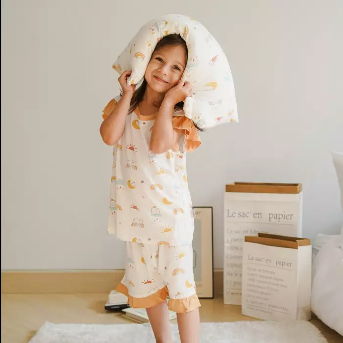 Mooi Setelan Anak Perempuan Tencel Ruffle Mochi Set - Yellow