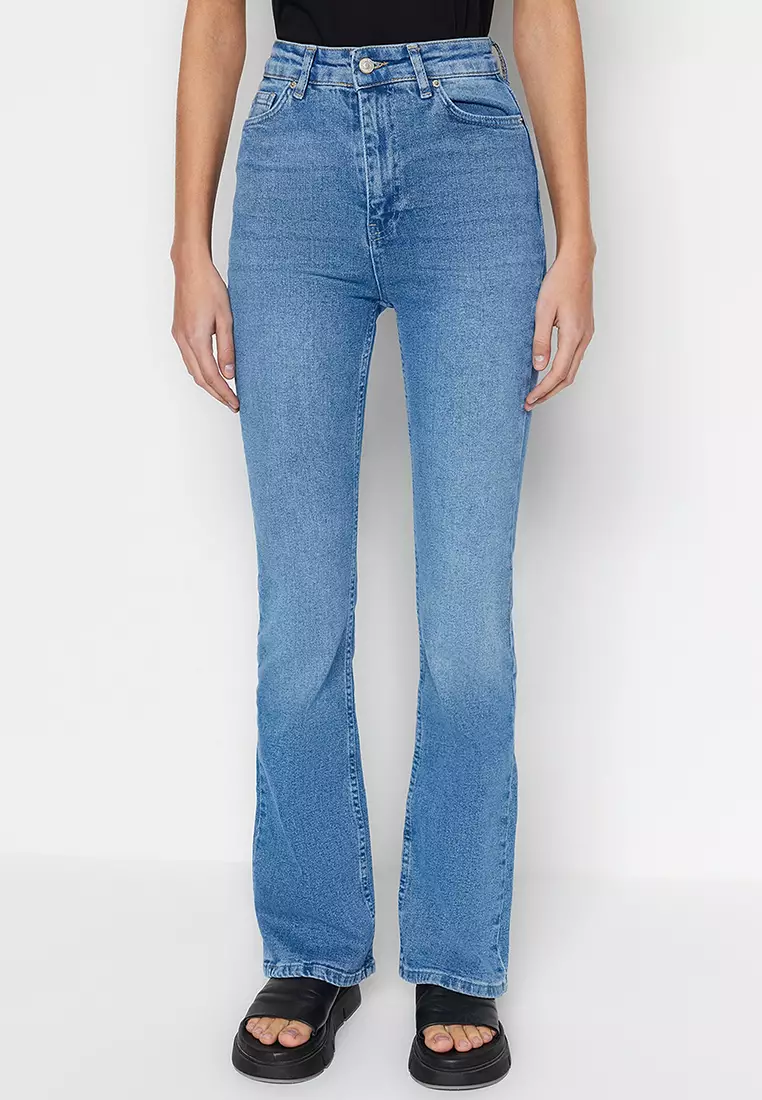 High-rise Bell-bottom Jeans, Semi-stretch High Waist Boot-cut