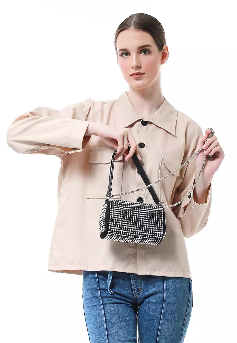 Eilaria Tas Selempang Wanita Shoulder Bag Desain Elegant Material Leather ORIGINAL - Silver