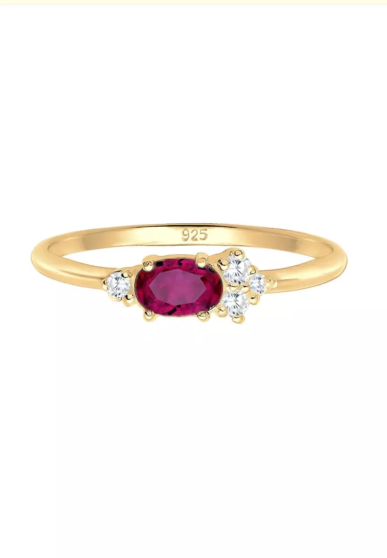 Cincin Perhiasan Perak 925 Wanita Zirconia Syntentic Ruby Gold Plated